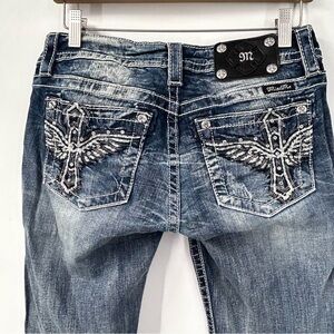 Miss Me Blue Embroidered Wing Skinny Jeans